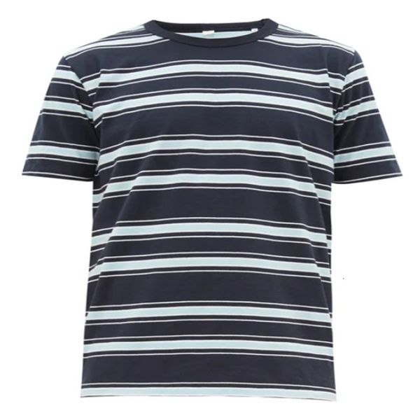 

striped cotton sweater fashion clothing street casual round neck short sleeve men's t-shirt, White;black