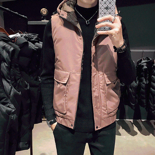 

new autumn and winter trend thickened cotton padded jacket with cotton waistcoat for men young man's shoulder jacket waistcoat, Black;white