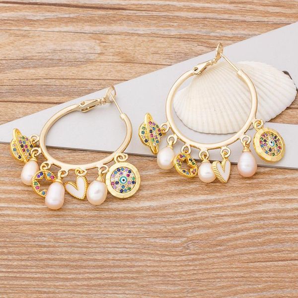 

dangle & chandelier bohemian star evil eye pearl crystal statement earrings big circle round gold hoop drop women elegant nightclub jewelry, Silver