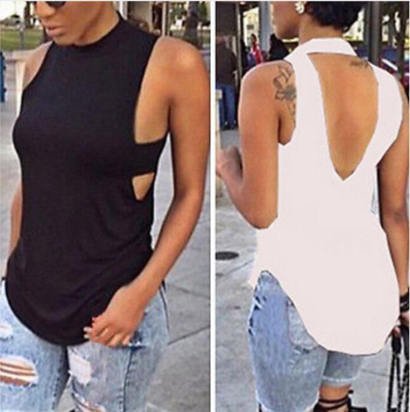 

new summer sleeveless tank womens ladies backless bandage v loose casual loose shirt tank vest female black white