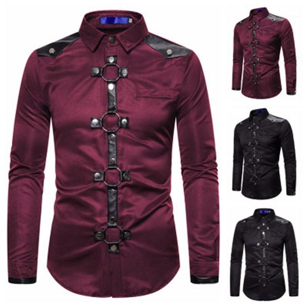 

slim shirts spring male casual single breasted costumes mens gothic style rivets shirts fashion trend long sleeve cardigan lapel neck, White;black