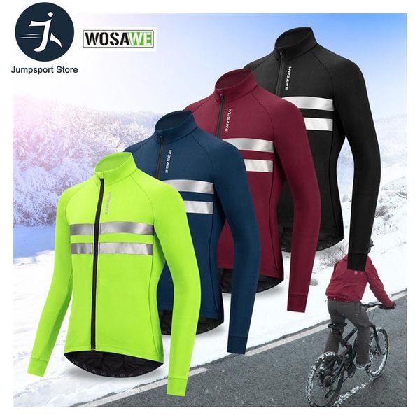 

racing jackets wosawe winter fleece cycling jacket windproof waterproof reflective long sleeve jersey road bike wear, Black;red