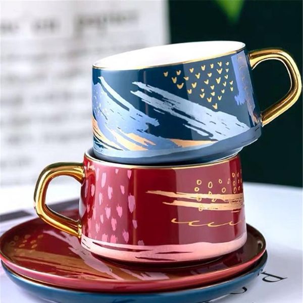 

220ml high-grade ceramic coffee cups coffee cup set simple european style mug cappuccino flower cu bbynhy