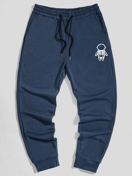 

romwe guys skeleton graphic drawstring sweatpants g92u#, Black