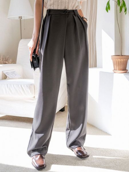 

dazy plicated detail slant pocket pants v7ol#, Black;white