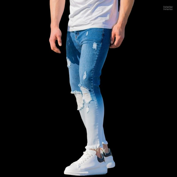 

casual 100% cotton men ragged degrade jeans blue denim new style good price wholesale offer trend 20211