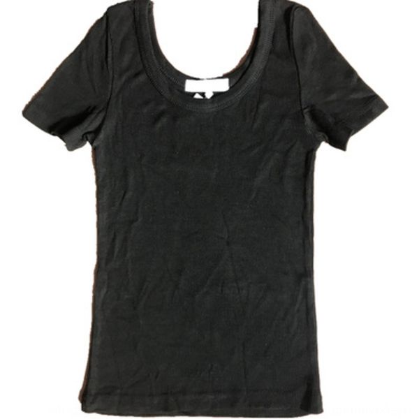 

u-neck foreign style t- bottoming shirt open navel slim fit short sleeve t-shirt for women spring and summer 2020 new korean solid color, White