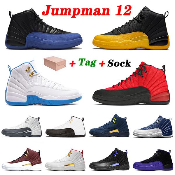 

jumpman 12 12s with box basketball shoes university blue gold flu game royal black mens womens retro fiba cherry trainers sneakers 36-47, White;red