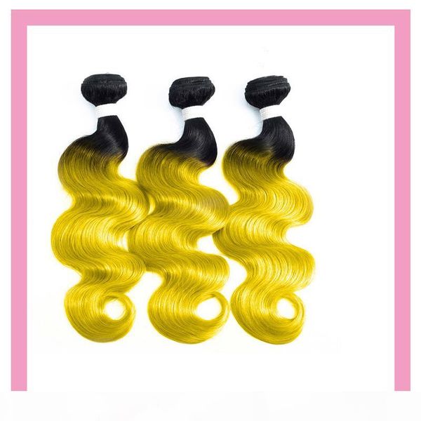 

peruvian human hair 3 bundles 1b yellow ombre virgin hair extensions 8-26inch straight body wave 1b yellow wefts three pieces, Black