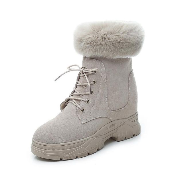

excargo natrual fur martin boots women winter genuine leather snow boots wedges 2020 female warm fur platfrom, Black