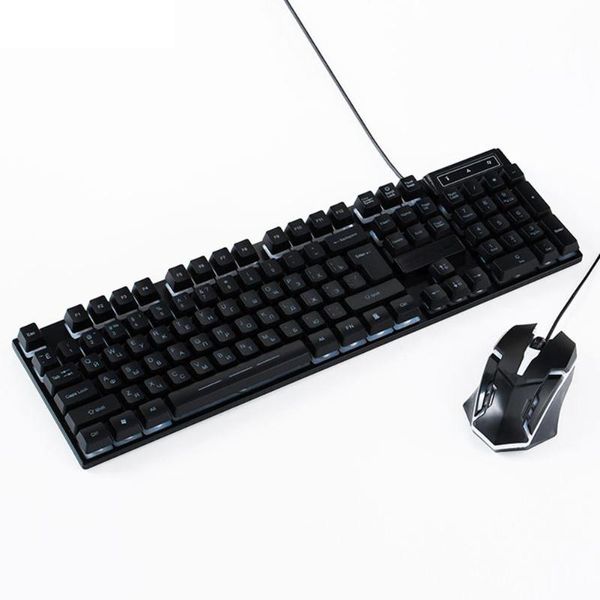 

keyboard mouse combos english/russian font usb wired backlit gaming set mechanical sense for internet cafe gamers