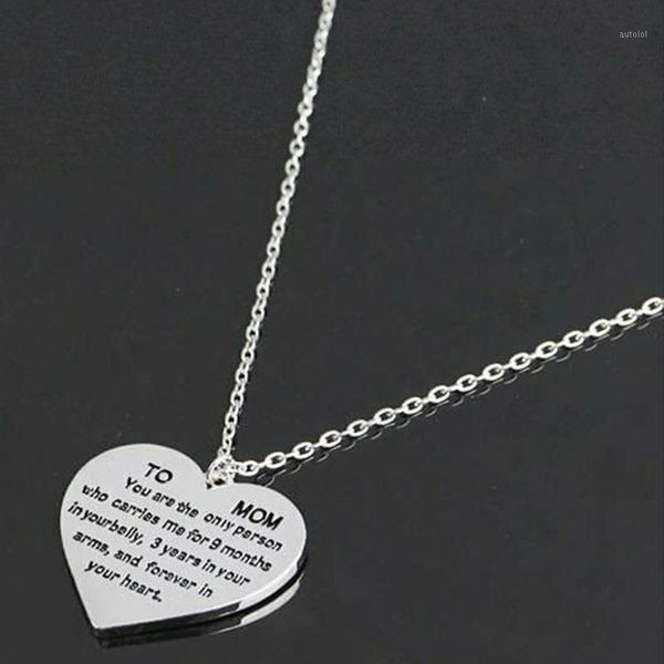 

to mom love heart lettering pendant necklace chain charm mothers day gifts birthday gifts jewelry1, Silver