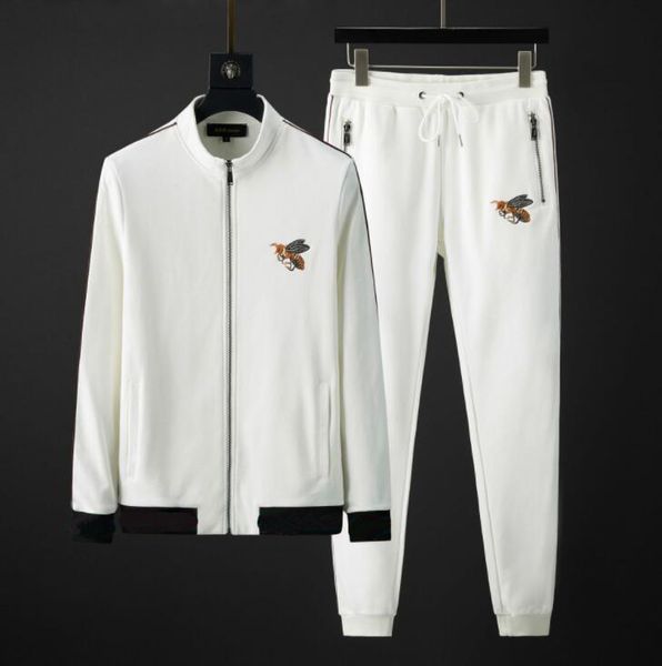 

fashion tracksuits men leisure sport suit men's sportswear jogger set embroiderde bee striped men tracksuits, Gray