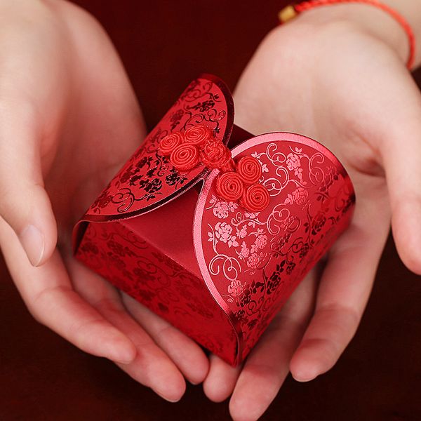 

wholesale traditional chinese red candy box wedding favors gift box square sugar case
