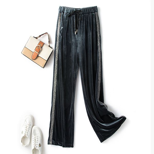 

Casual Trousers High Waisted Lounge Sports Velour Wide Leg Pants Female Bottoms Loose Sleepwear Autumn Winter Home Clothing, Black a