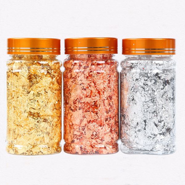 

1 bottle imitation gold sliver copper craft 3g leaf flake sheets bulk foil paper leaves for gilding diy nail art decor