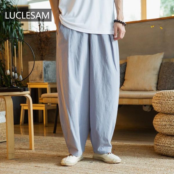 

autumn mens casual pants chinese style loose cross-pants men streetwear wide leg harem pants solid color oversized trousers 5xl1, Black