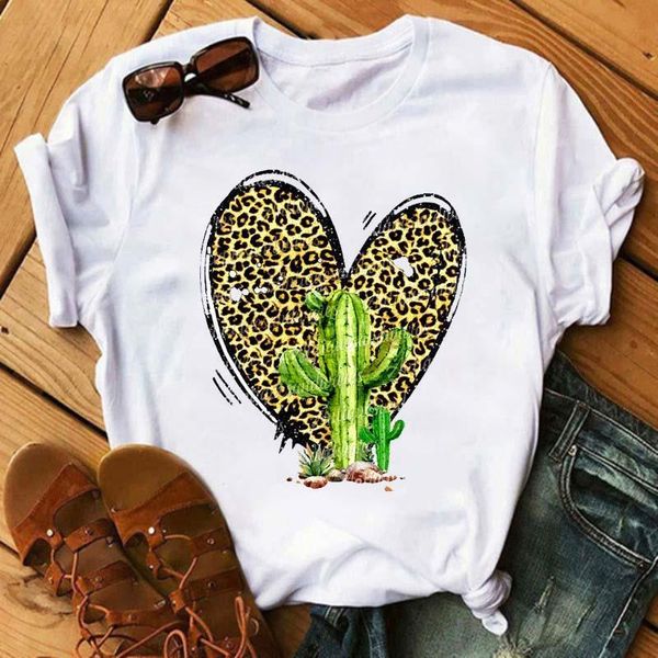

harajuku lovely cactus cute graphic print female t-shirt 90s ulzzang fashion o-neck vintage casual female clothes, White
