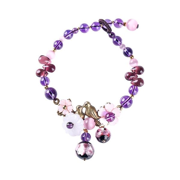 

fashion shell flowers big liuli bead charms bracelet noble purpl yoga bangle emo jewelry ethnic style gifts women girls pulsera, Golden;silver