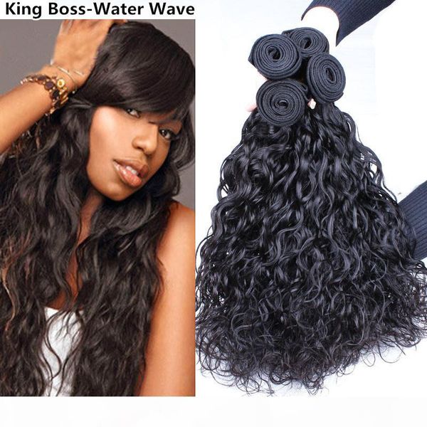 

water wave hair weft curly weave remy brazilian virgin hair wet and wavy malaysian human hair extensions 4 bundles ocean natural wave weave, Black