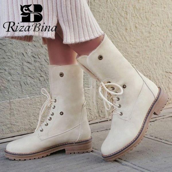 

boots rizabina 6 color round toe winter warm mid calf plush fur short daily casual female shoes woman footwear size 34-431, Black