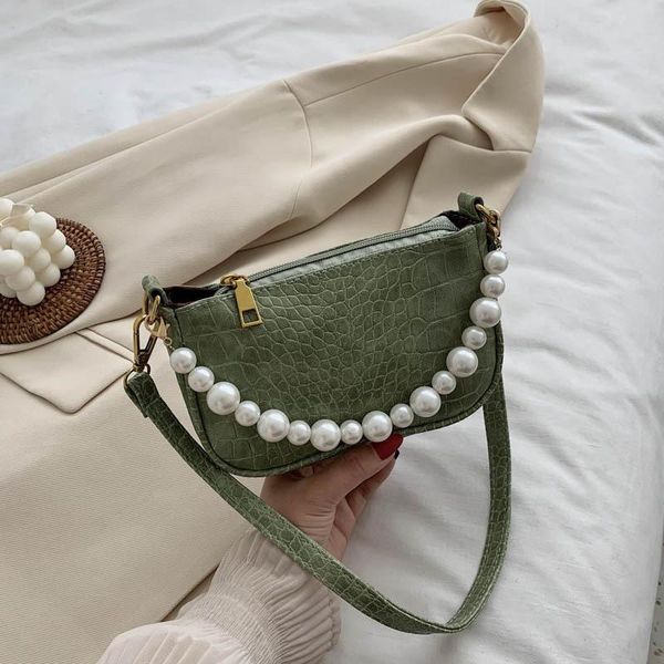 

small bag 2020 new fashionable korean style shoulder bag alligator pattern pearl solid color phone pocket a725