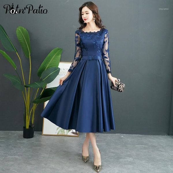 

navy blue long sleeve evening dress a-line -length satin evening gown long mother of the bride dresses plus size1, White;black