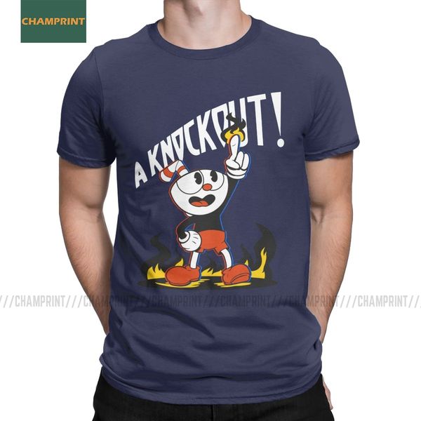 

sport casual it's a knockout cuphead t-shirt men cotton t shirts game mugman cup mouse cartoon animation short sleeve tees plus size