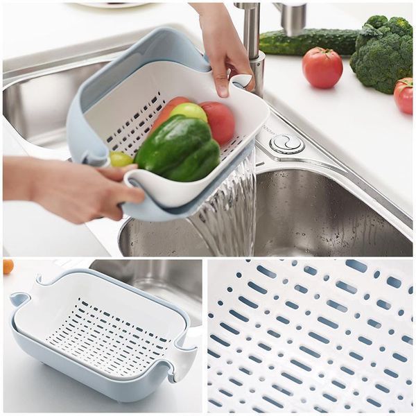 

adorehouse double drain vegetable basket fruit storage rice washing bowl multifunction strainer kitchen gadget