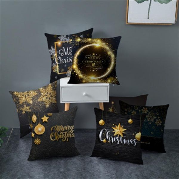 

new fashion black gold christmas pillow case snowflake letter printing pillowcase happy new year multi style 4 2jz h1