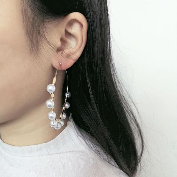 

1 pair personality big circle round drop earrings for women simulated pearl earring fashion earrings jewelry gifts, Golden;silver
