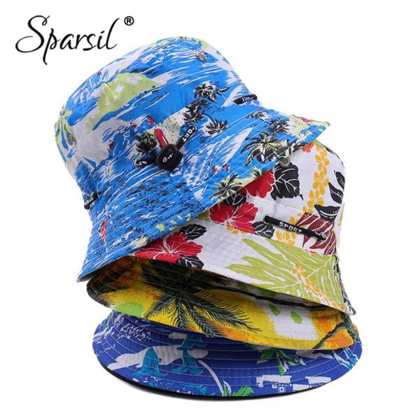 

cloches sparsil men sunscreen summer fish adjustable hat women fashion flower breathable beach barrel cap double side wearable couplehat