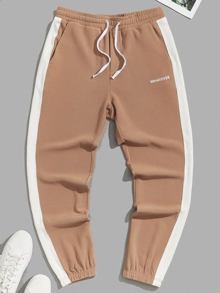 

men contrast sideseam letter graphic sweatpants a0fw#, Black