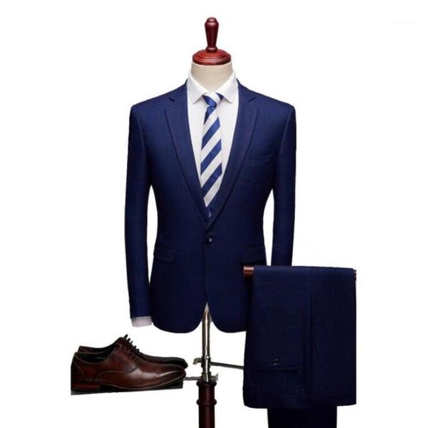 

men's suits & blazers mens casual formal groom suit plaid slim fit checked two piece vintage jacket and trousers1, White;black