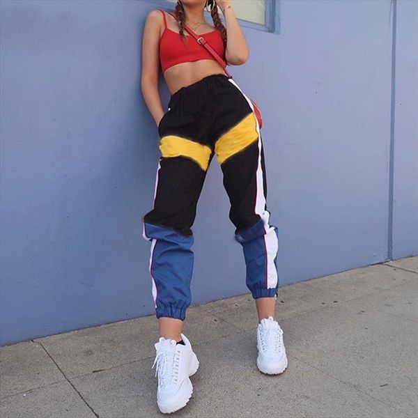 

полуростовые женщины заплатки штаны черный карандаш брюки streetwear карго сыпучие jogger брюки женщины 2020 sweatpants, Black;white