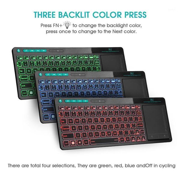 

rii k18 plus wireless multimedia english russian spanish hebrew keyboard 3-led color backlit with multi-touch for tv box,pc1