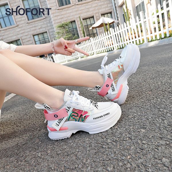 

shofort women shoes fashion casual wild sneakers trainers chaussure female thick platform shoes comfortable for spring autumn 1020, Black;white