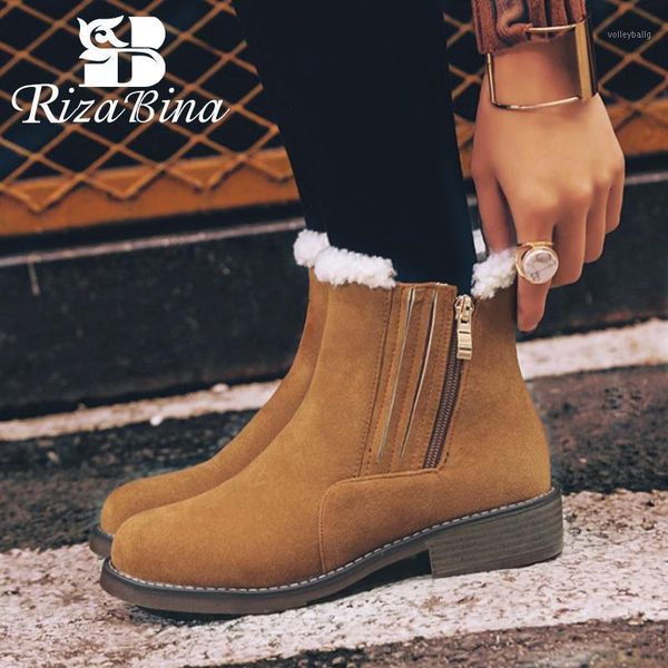 

rizabina winter plush ankle boots for women brand new keep warm thicken fur flats shoes women zipper short boots size 32-431, Black