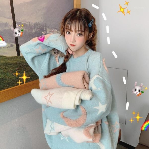 

women's sweaters japanese vintage kawaii ulzzang loose casual ins long sleeve sweater female korean harajuku clothing for women1, White;black