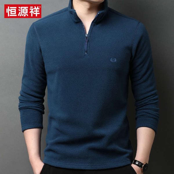 

hengyuanxiang men's sweater autumn winter long sleeve t-shirt zipper half high collar double side fleece bottomed shirt, Black