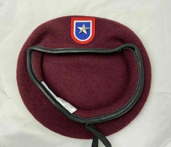 

berets us army 82nd airborne division wool maroon beret one star brigadier general rank hat cap, Blue;gray
