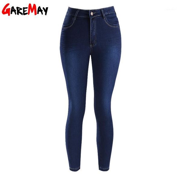 

women's jeans 2021 women denim capris high waist mom large size female elastic vaqueros mujer ankle-length pantalones garemay 17021, Blue