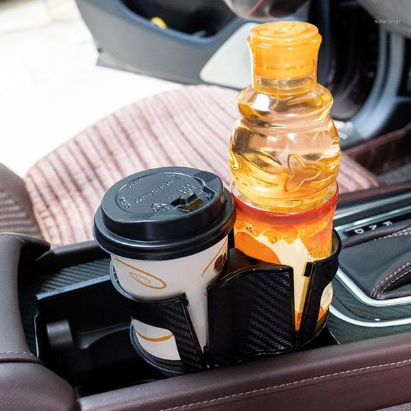 

2 in 1multifunctional car dual cup organizer drink bottle holder fiber look carbon for outdoor personal car parts decoration1