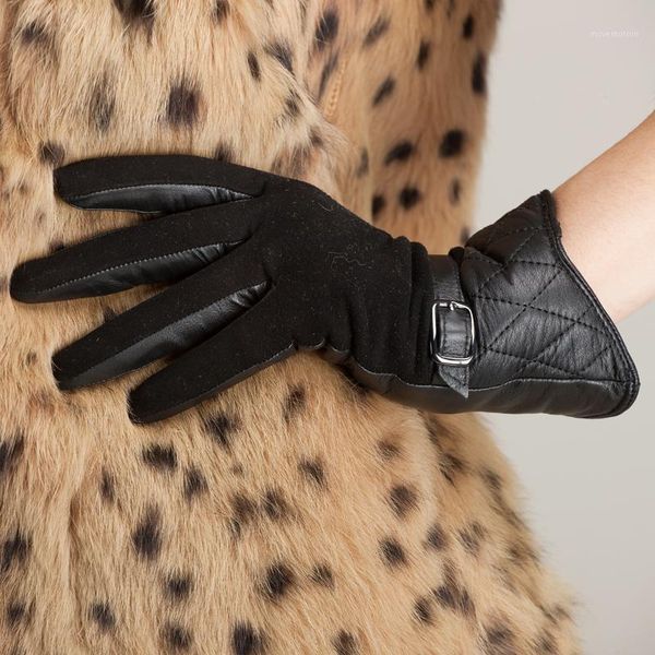 

gloves 2020 autumn winter new women genuine leather glove goatskin suede gloves warm fashion casual driving ku-0371, Blue;gray
