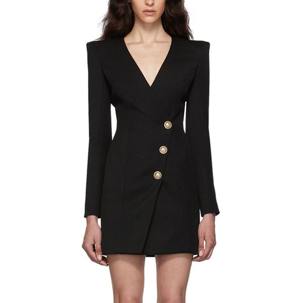 

v-neck button long sleeve dress autumn black white personalized tailoring mini office ladies women shirt suit dress, White;black