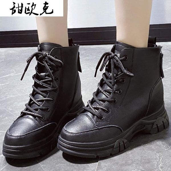 

2020 new fashion winter motorcycle boots women platform casual boots lace up thick-soled black ankle woman botas mujer