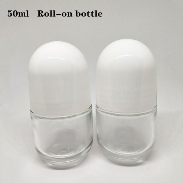 

50ml white cap clear empty refillable glass essential oil perfume bottle perfume glass roll on bottle 50ml glass roll on bottle