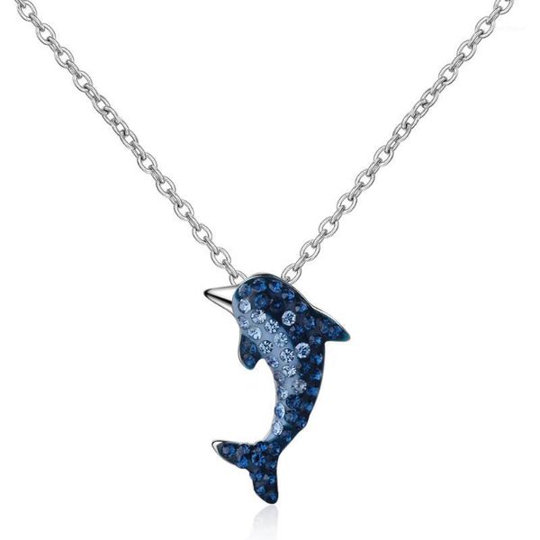 

chains 925 sterling silver crystal dolphin necklace net red trendy cavicle chain for women1