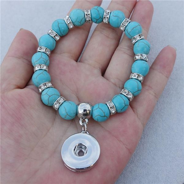 

18mm snap buttons charms nature stone beads bracelet rhinstone spacer handmade jewelry, Golden;silver