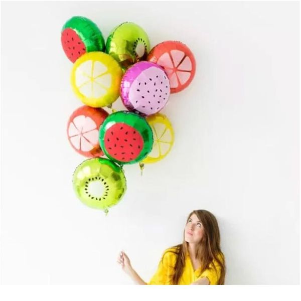 

10pcs fruit foil helium balloon 18'' watermelon kiwi strawberry orange pine ball summer party decoration supplies jllyah
